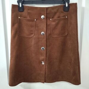 Suede Brown Button-Front Skirt Size M